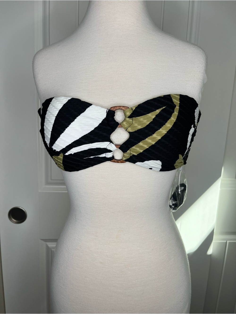 Seafolly Laguna Bandeau Bra Black Olive Floral Tropical Womens Size 6 Swim Top
